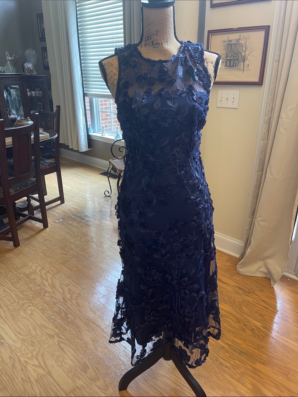 Sam Edelman Navy Blue Floral Lace Midi Dress size. NWT